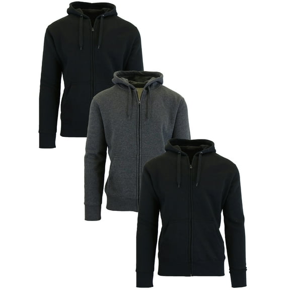 GBH 3-Pack Men's Fleece-Lined Regular Fit Zip Hoodie Sweatshirt (M-2XL)