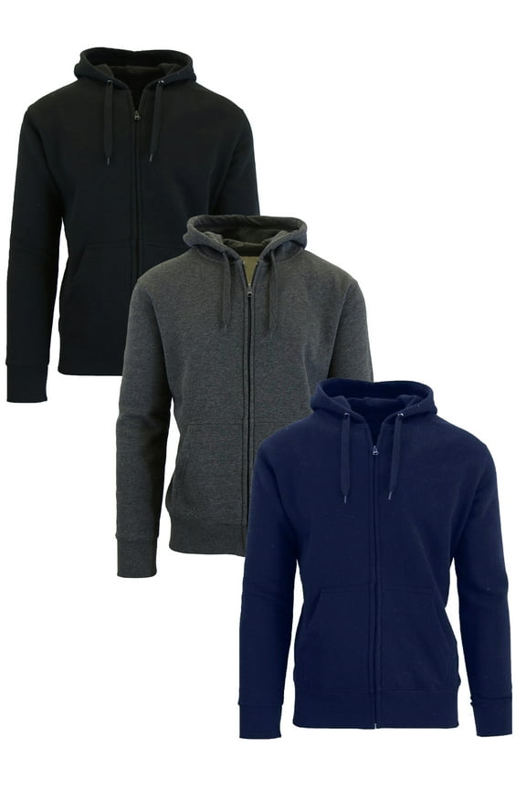 3-Pack Men's Fleece-Lined Regular Fit Zip Hoodie Sweatshirt (M-2XL)
