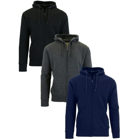 GBH 3-Pack Men's Fleece-Lined Regular Fit Zip Hoodie Sweatshirt (M-2XL)