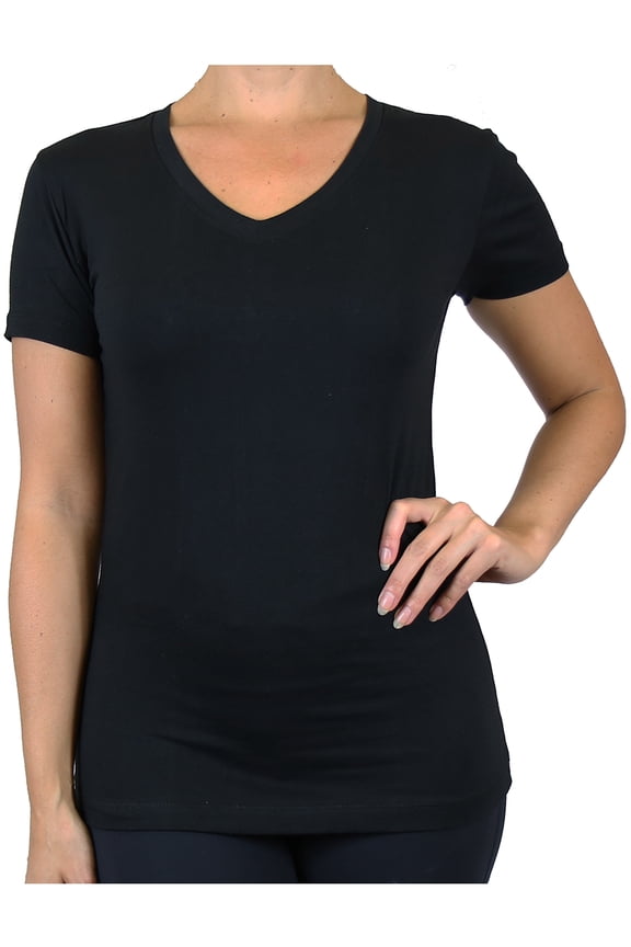 Juniors V-Neck Cotton Stretch Short Sleeve Tees