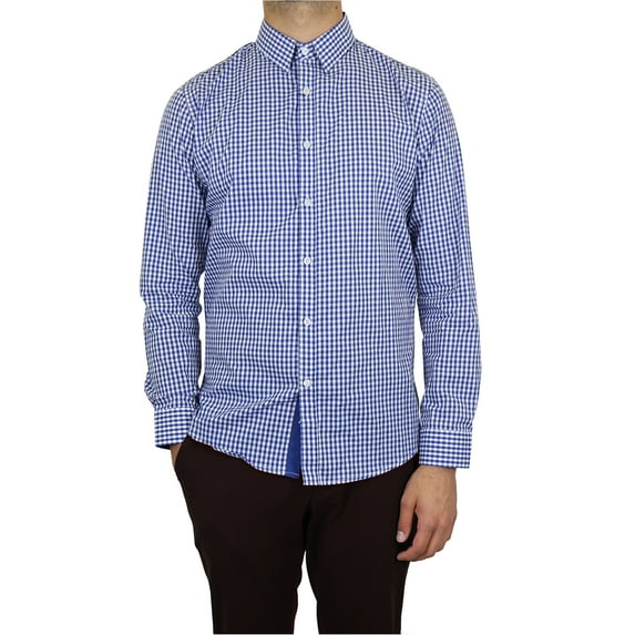 GBH Men's Long Sleeve Checkered & Pinstripe Slim-Fit Cotton-Stretch Dress Shirts