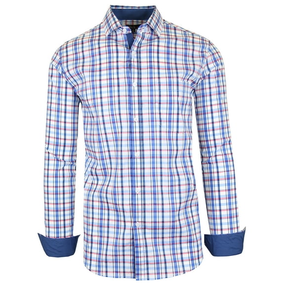 GBH Men's Long Sleeve Slim-Fit Cotton-Stretch Plaid Dress Shirts