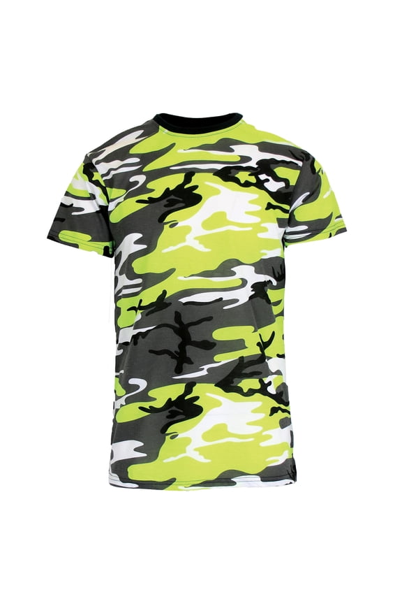Men's Camo Print Short Sleeve T-Shirt, Crew Neck, Tagless, Cotton Blend, Fitted Style (S-2XL)