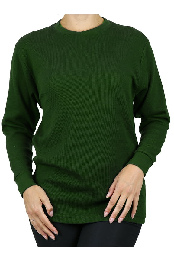 GBH Women's Loose Fit Crew Neck Waffle-Knit Thermal Shirt (S-2XL)