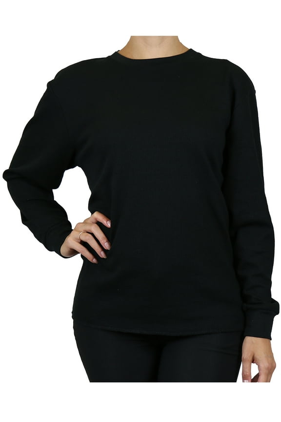 GBH Women's Loose Fit Crew Neck Waffle-Knit Thermal Shirt (S-2XL)