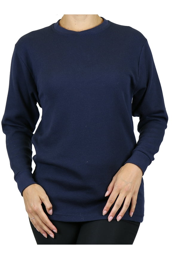 GBH Women's Loose Fit Crew Neck Waffle-Knit Thermal Shirt (S-2XL)