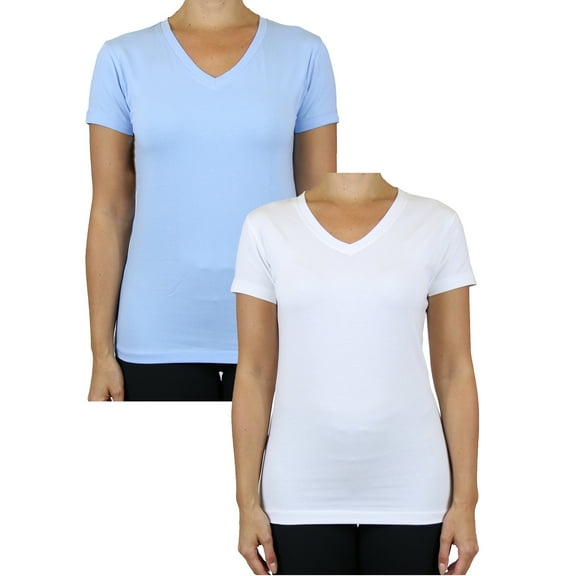 GBH Womens V-Neck Cotton Stretch Short Sleeve Tees (2-Pack)