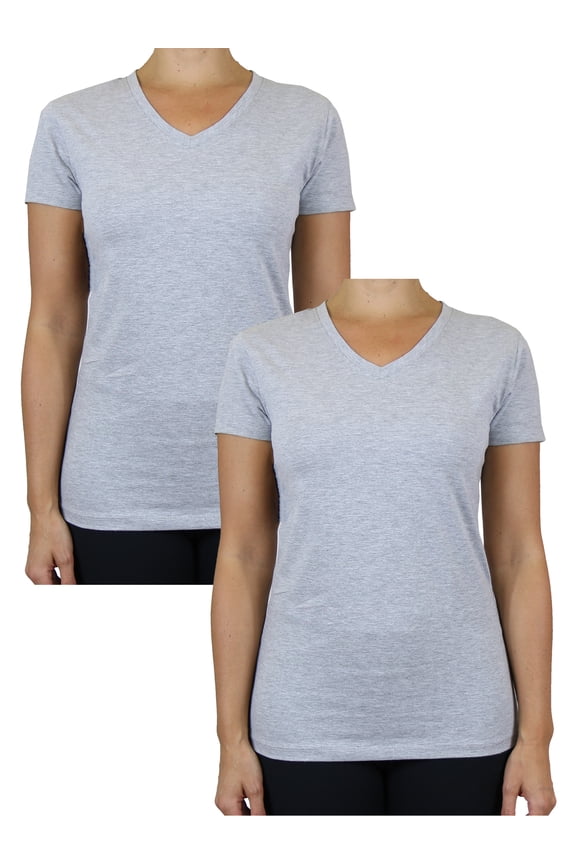 Womens V-Neck Cotton Stretch Short Sleeve Tees (2-Pack)