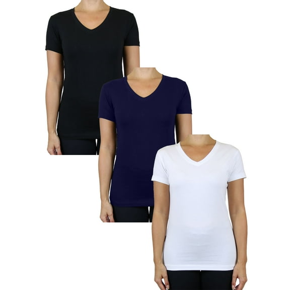 GBH Womens V-Neck Cotton Stretch Short Sleeve Tees (3-Pack)