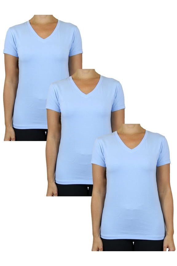 Womens V-Neck Cotton Stretch Short Sleeve Tees (3-Pack)