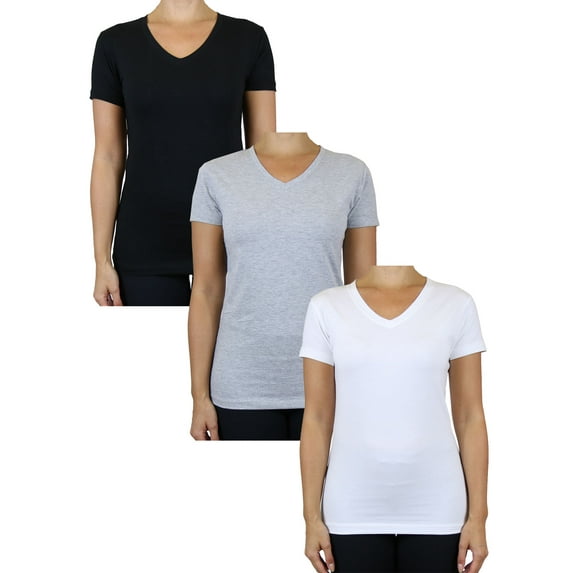 GBH Womens V-Neck Cotton Stretch Short Sleeve Tees (3-Pack)