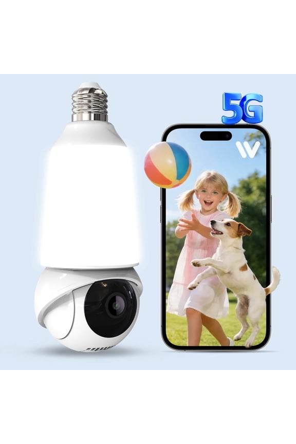 2K Light Bulb Camera with Light, 2.4G&5G WiFi Bulb Security Camera, 800-Lumen LED, Color Night Vision, Motion Detection & Siren, Two-Way Talk, Human Detection