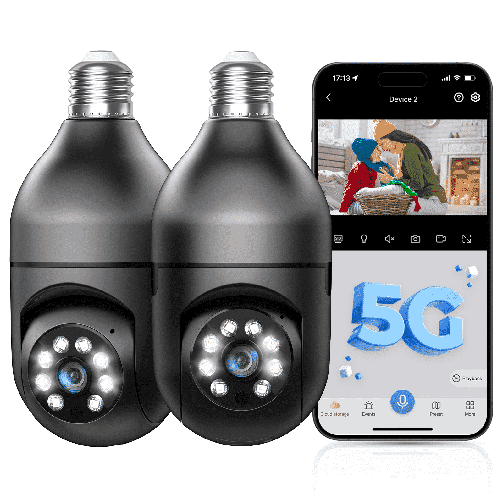 GBIUT Lightbulb Security Camera, 5G WiFi 2K Light Socket Cameras for Home, Wireless Outdoor Camera, 360 Motion Detection and Alarm, Two Way Talk, Color Night Vision(2 Pack)