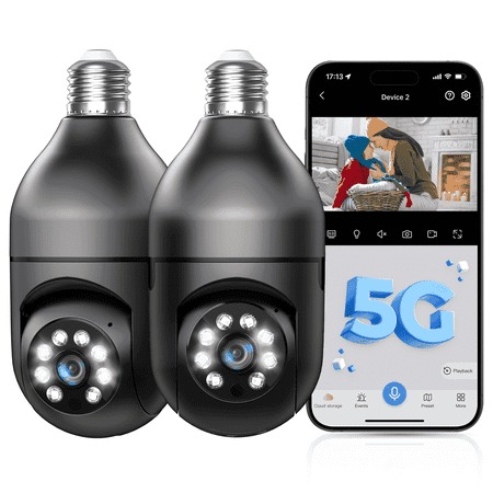 GBIUT Lightbulb Security Camera, 5G WiFi 2K Light Socket Cameras for Home, Wireless Outdoor Camera, 360 Motion Detection and Alarm, Two Way Talk, Color Night Vision(2 Pack)