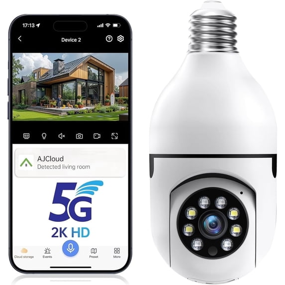 GBIUT 5G& 2.4GHz Wifi Light Bulb Security Camera, 2K HD Security Cameras for Home, Wireless Outdoor Motion Detection and Alarm, Two-Way Talk, Color Night Vision