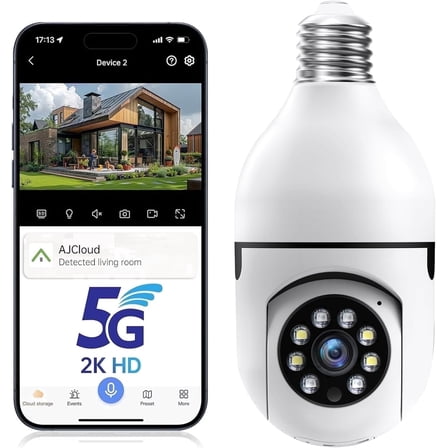 GBIUT 5G& 2.4GHz Wifi Light Bulb Security Camera, 2K HD Security Cameras for Home, Wireless Outdoor Motion Detection and Alarm, Two-Way Talk, Color Night Vision