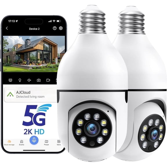 GBIUT Light Bulb Security Camera -5G& 2.4GHz WiFi 2K Security Cameras for Home, Wireless Outdoor Motion Detection and Alarm, Two-Way Talk, Color Night Vision, Human Detection