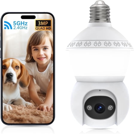 Light Bulb Security Camera, 5G/2.4GHz WiFi Lightbulb Cameras Outdoor for Home Security,2-IN-1 Bulb Security Camera with LED Light E27 Compatible, Smart AI Human Detection,Color Night Vision