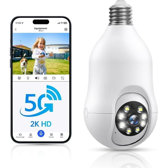 GBIUT Light Bulb Security Camera for Home, 5G/2.4GHz WiFi Lightbulb Camera Outdoor, 2K Eagle Eye Camera, 360 Degree Surveillance Motion Sensor, Color Night Vision, 2 Way Talk