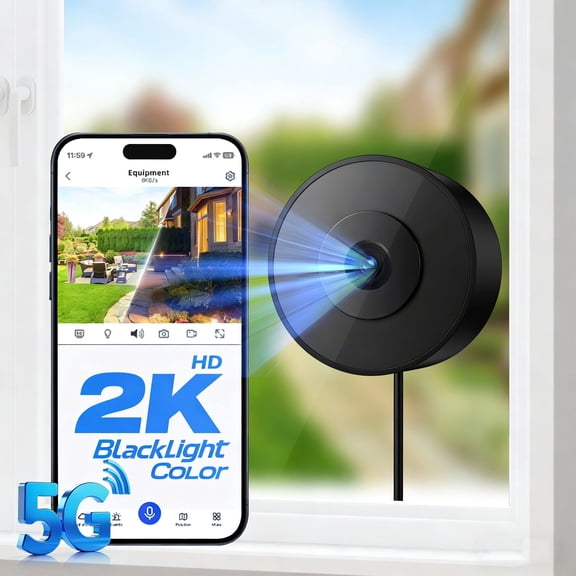 GBIUT Window Camera, 2.4G&5G WIFI Smart Security Camera, 2K Home Security Camera for Indoor Outdoor, Blacklight Full-Color, US Cloud, 911 Emergency Dispatch, Easy & Quick Install