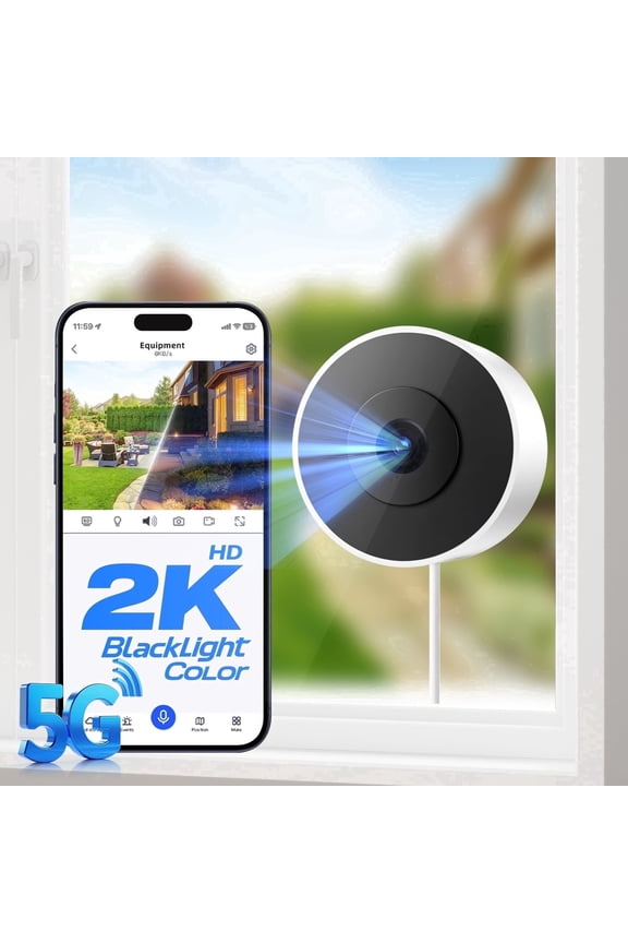 Window Camera, 2.4G&5G WIFI Smart Security Camera, 2K Home Security Camera for Indoor Outdoor, Blacklight Full-Color, US Cloud, 911 Emergency Dispatch, Easy & Quick Install