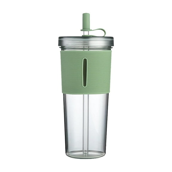 GBJHJIA Reusable Boba Tea Cups, Iced Coffee Cup with Straw and Lid, Leakproof Clear Plastic Cups , Double Wall Insulated Smoothie , Wide Straw for Bubble Tea (Green)