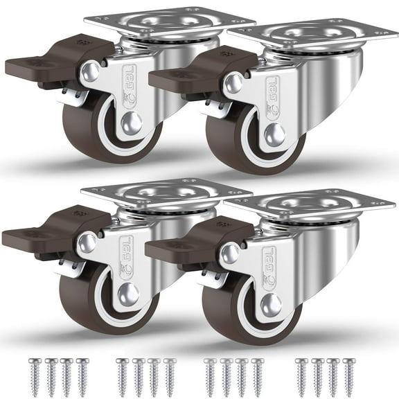 GBL 1" Small Caster Wheels with Brakes - Set of 4 - 90Lbs Capacity