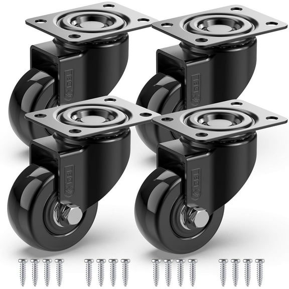 GBL Heavy Duty Castor Wheels with 4 Brakes + Screws - Castors 50mm up to 200KG - Casters Set of 4 No Floor Marks Silent for Furniture - Rubbered Trolley Wheels