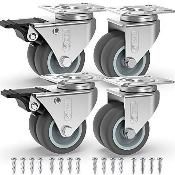 GBL Heavy Duty Castor Wheels - Set of 4 50mm (2") Castors - Rubber Swivel Trolley Wheels for Furniture - Lockable Caster With Brakes - Outdoor Casters - Wheel for Appliance or Bed