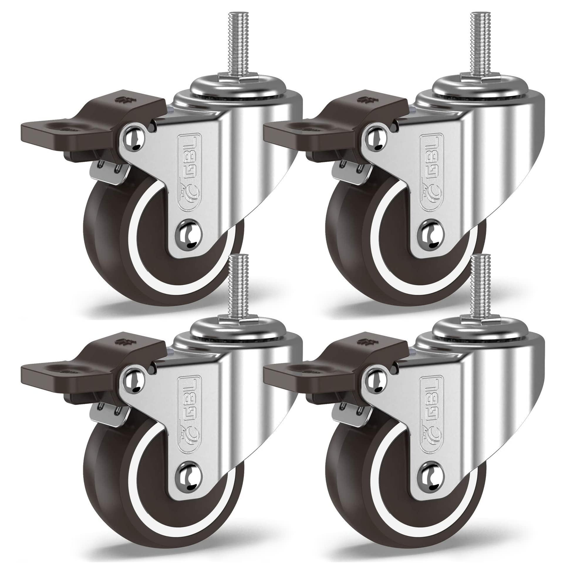 GBL Heavy Duty Swivel Casters with 4 Brakes + Screws - 50mm M10 x 25mm ...