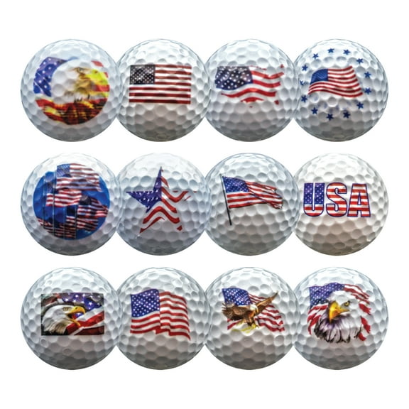GBM Golf American Flag Golf Ball Assortment  12 Designs  12 Pack Patriotic Set