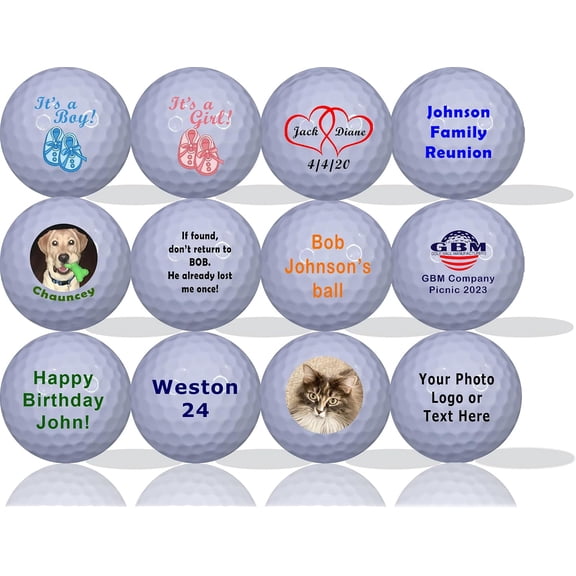 GBM White Personalized Golf Balls  Add Photo Logo or Text for Parties, Events & Short Game Play, Unique Gift Idea for Golfers