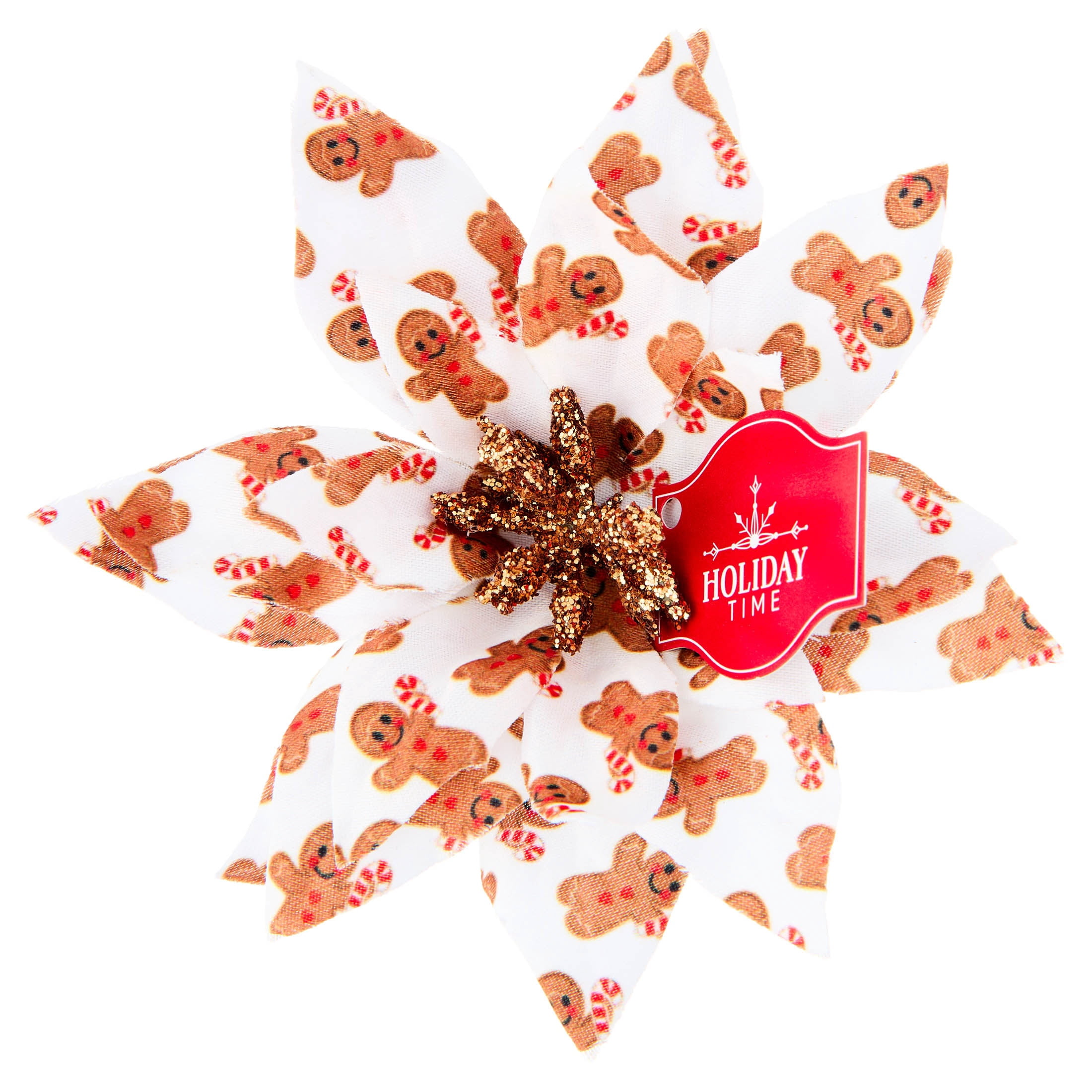 Multicolor Gingerbread Print Poinsettia Mini Christmas Clip Ornament, 4.3", by Holiday Time