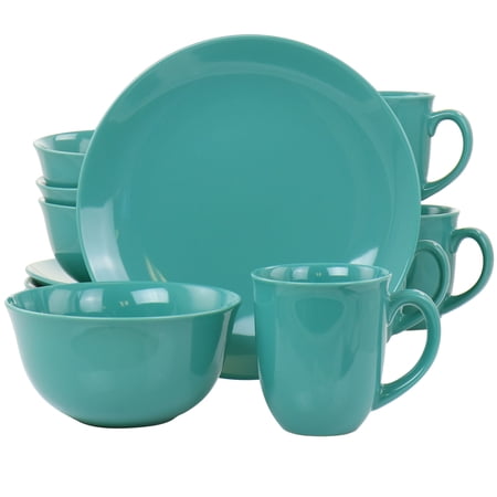 GBS 12 Pieces Round Stoneware Dinnerware Set in Teal Green