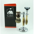 thumbnail image 1 of GBS 3 Piece Premium Shave Set, Horn Chrome Stand + Pure Badger Brush + Mach 3 Horn Razor Chrome Accent, 1 of 5