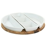 GBS 4 Piece Fine Ceramic Sectional Tray Set with Acacia Wood Base