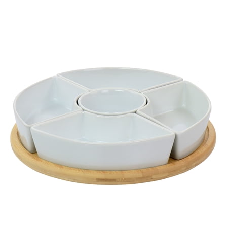 GBS 6 Piece Tidbit Dish Set with Rotating Wood Base