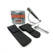GBS Dovo Classic Double Edge Short Handle Razor and Silver Shavette Set - Made in Solingen Germany - Short Handle Razor, Stand, Double edge case Straight Razor case 10 blades