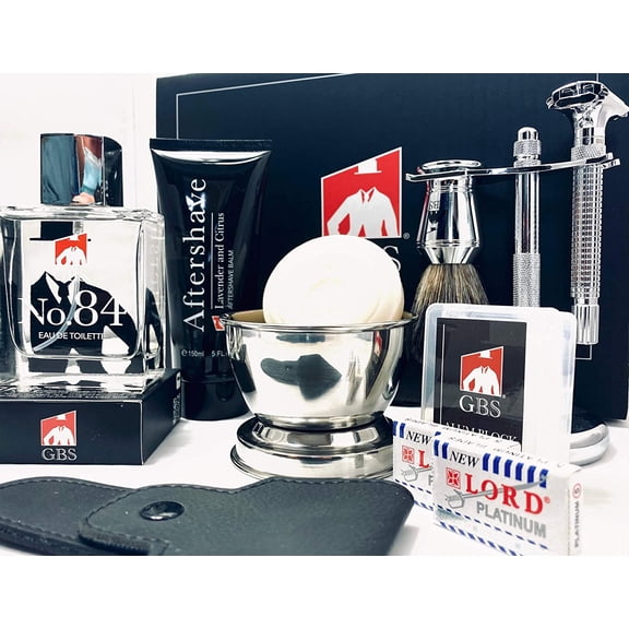GBS Men's Adjustable Butterfly DE Deluxe Razor Set Comes with 10 Pieces for Ultimate Wet Shaving Experience, Makes A Great Gift