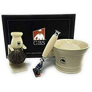 GBS Men’s Grooming Kit Including Badger Brushes 21mm knot 5 Blade Ivory Razor Black Color