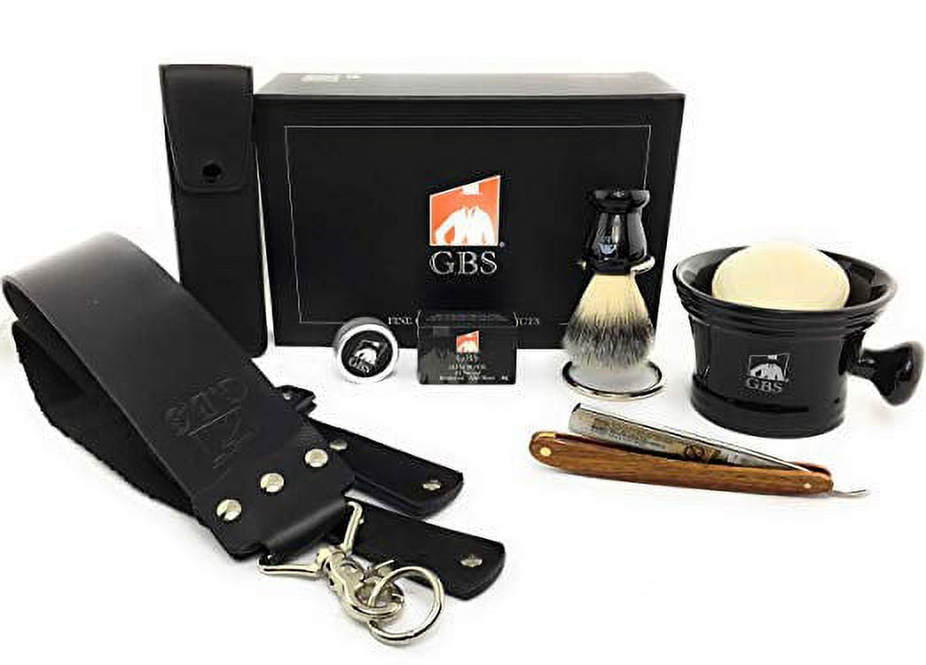 GBS Men's Shaving Gift Set - Dovo Redwood Prima Klang 1065831 - Black Ceramic Shaving Mug- 3 Oz All Natural Soap - Alum block, case, Synthetic Brush,Stand, and Paste!
