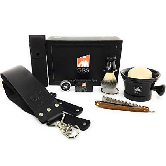 GBS Men's Shaving Gift Set - Dovo Redwood Prima Klang 1065831 - Black Ceramic Shaving Mug- 3 Oz All Natural Soap - Alum block, case, Synthetic Brush,Stand, and Paste!
