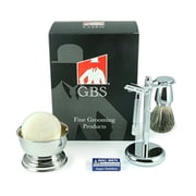 GBS Men s Shaving Set with Shaving Brush, Safety Razor, Utility Stand, Natural Shaving Soap, Blades & Bowl   Chrome