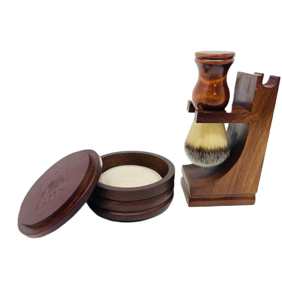 GBS Men's Wood Shaving Bowl and Brush kit - Razor & Brush Stand with Shave Soap Bowl For a Barbershop quality shave