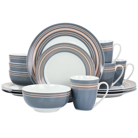 GBS Silver Wind 16 Piece Fine Ceramic Dinnerware Set in Gray and Pink