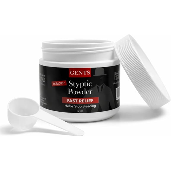 GENTS Styptic Powder - Quick Stop Bleeding First Aid with Sealed Top & Scoop - Fast Acting Nick Relief for Shaving Cuts, Nosebleeds, Emergency Kit (5oz
