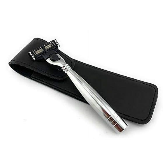 GBS Triple Blade Razor with Stainless Steel Handle (Accepts Mach 3 and Gillette3 blades) and Travel Case Included