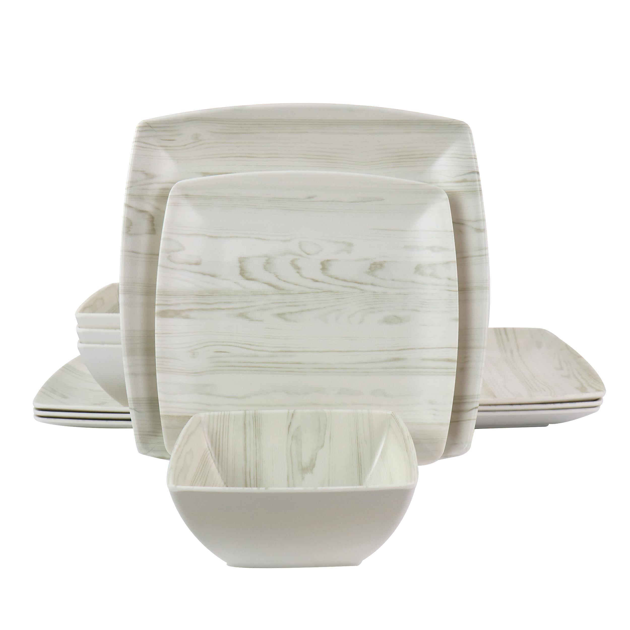 GBS Woodgrain 12 Piece Melamine Dinnerware Set