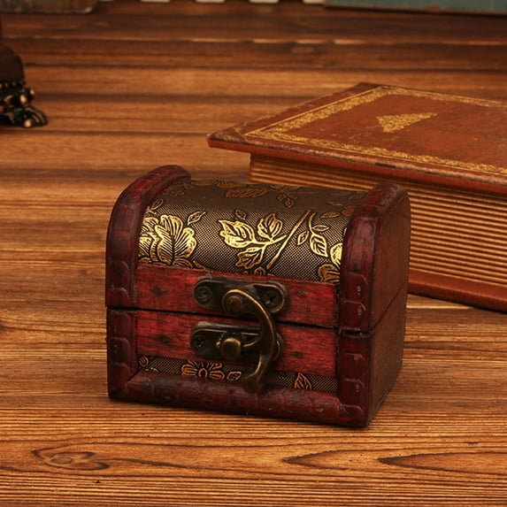 GBSELL Home Clearance Jewelry Box Vintage Wood Box with Mini Metal Lock for Storing Jewelry Treasure Pearl Gifts for Women Men Mom Dad