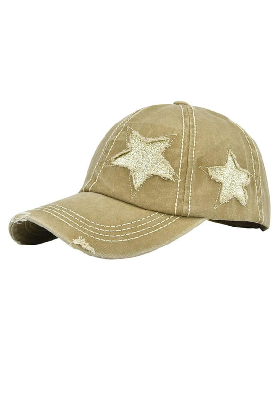 Baseball Cap For Women Fashion Star Embroidery Khaki Hat All-Season